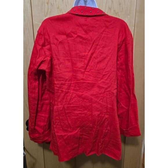 Rock & Republic Womens Red Studded Blazer Jacket 16 Linen Blend - Picture 3 of 5